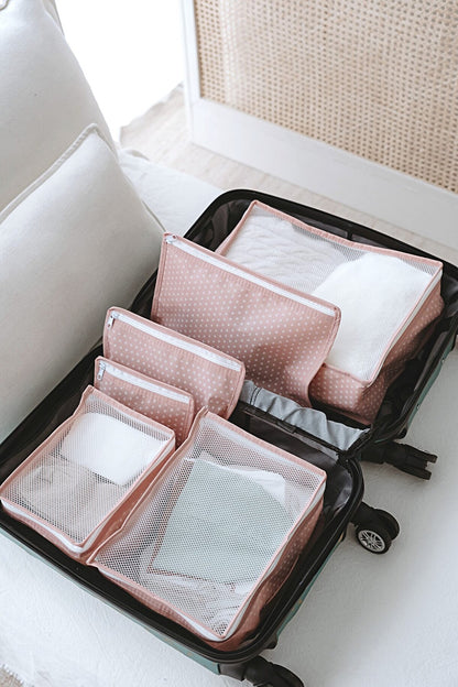 NOYAMIO® 6'lı Bebek Hastane Çıkış ve Seyahat Çanta Düzenleyici Set | Pembe Puantiyeli