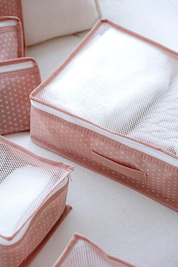 NOYAMIO® 6'lı Bebek Hastane Çıkış ve Seyahat Çanta Düzenleyici Set | Pembe Puantiyeli