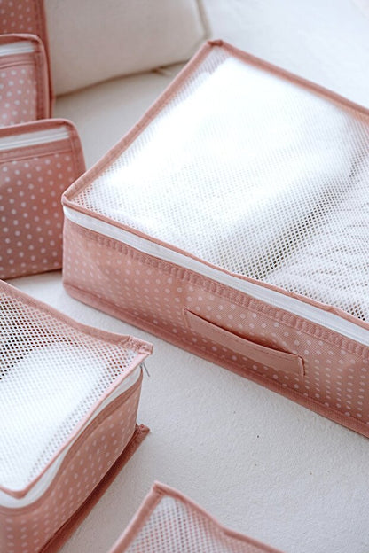 NOYAMIO® 6'lı Bebek Hastane Çıkış ve Seyahat Çanta Düzenleyici Set | Pembe Puantiyeli