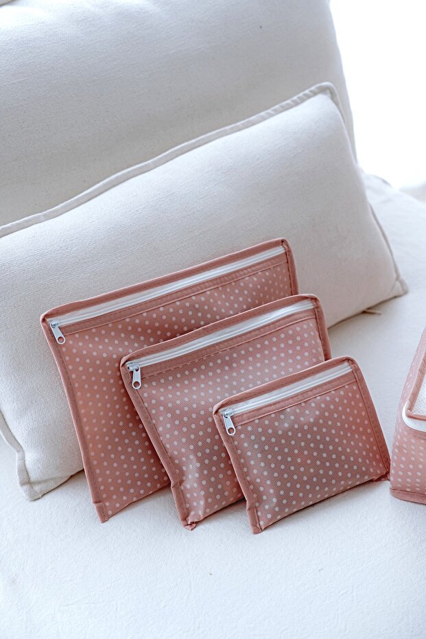 NOYAMIO® 6'lı Bebek Hastane Çıkış ve Seyahat Çanta Düzenleyici Set | Pembe Puantiyeli