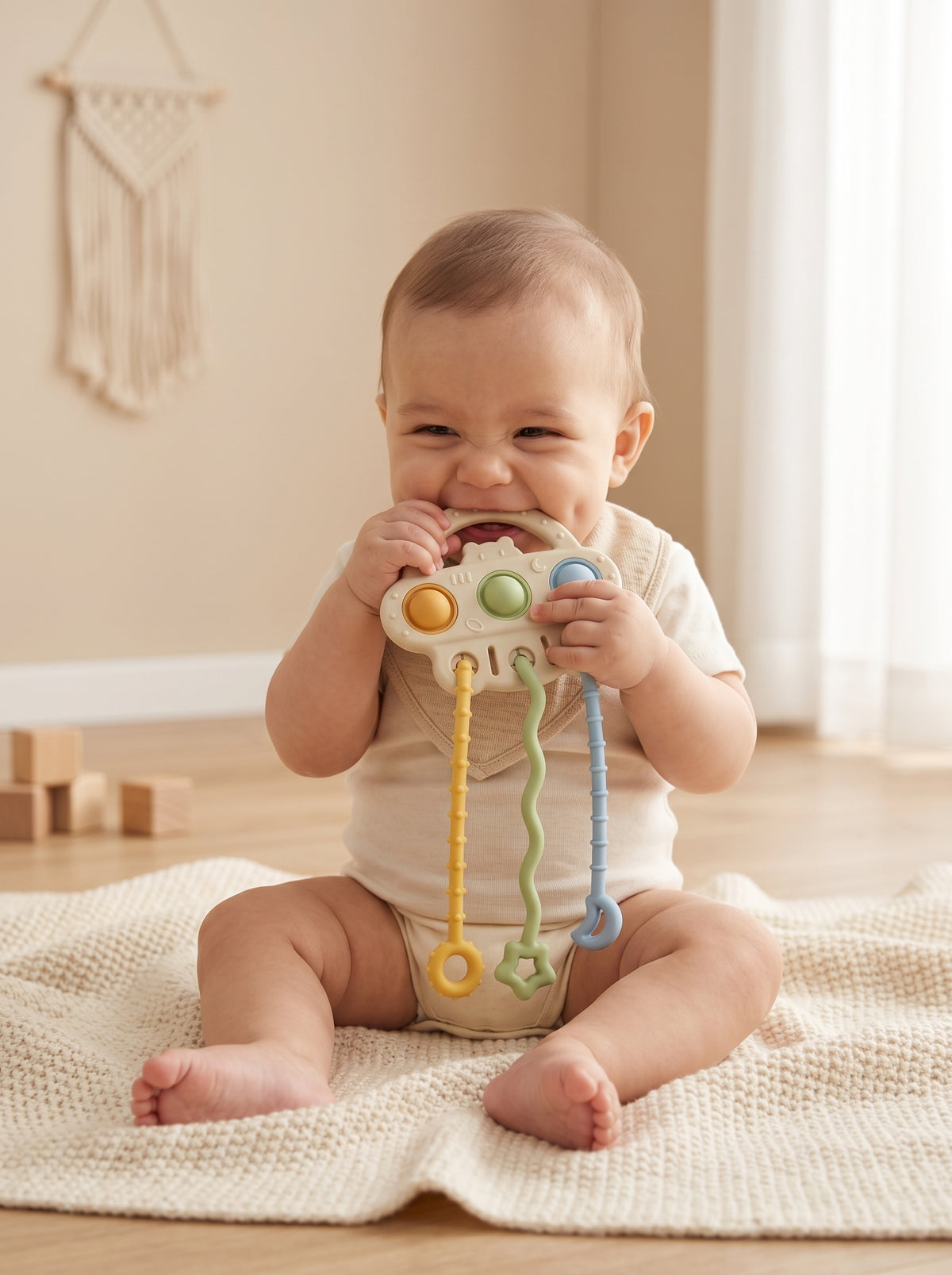 NOYAMIO® Montessori Çekmeli ve Pop-It'li Duyusal Silikon Diş Kaşıyıcı