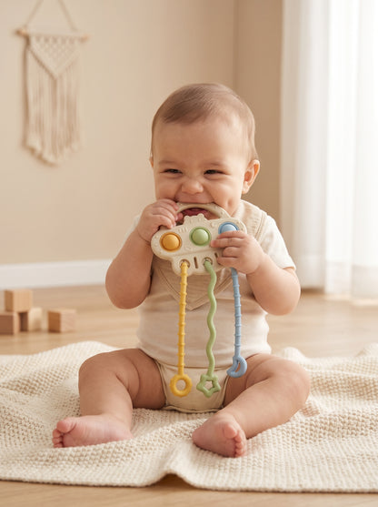 NOYAMIO® Montessori Çekmeli ve Pop-It'li Duyusal Silikon Diş Kaşıyıcı