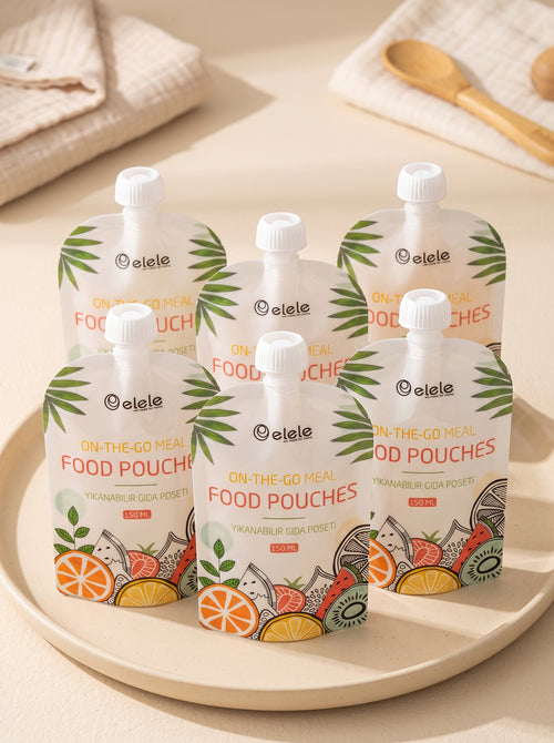 NOYAMIO® 6'lı Bulaşık Makinesinde Yıkanabilir Çift Kilitli Bebek Mama ve Gıda Poşeti Seti (150 ml)