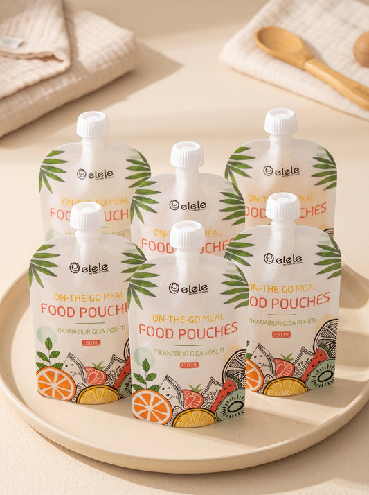 NOYAMIO® 6'lı Bulaşık Makinesinde Yıkanabilir Çift Kilitli Bebek Mama ve Gıda Poşeti Seti (150 ml)