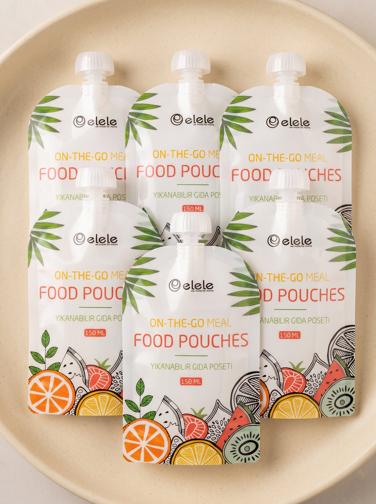 NOYAMIO® 6'lı Bulaşık Makinesinde Yıkanabilir Çift Kilitli Bebek Mama ve Gıda Poşeti Seti (150 ml)