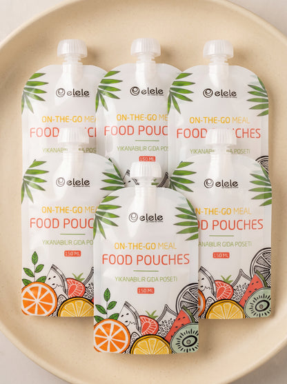 NOYAMIO® 6'lı Bulaşık Makinesinde Yıkanabilir Çift Kilitli Bebek Mama ve Gıda Poşeti Seti (150 ml)