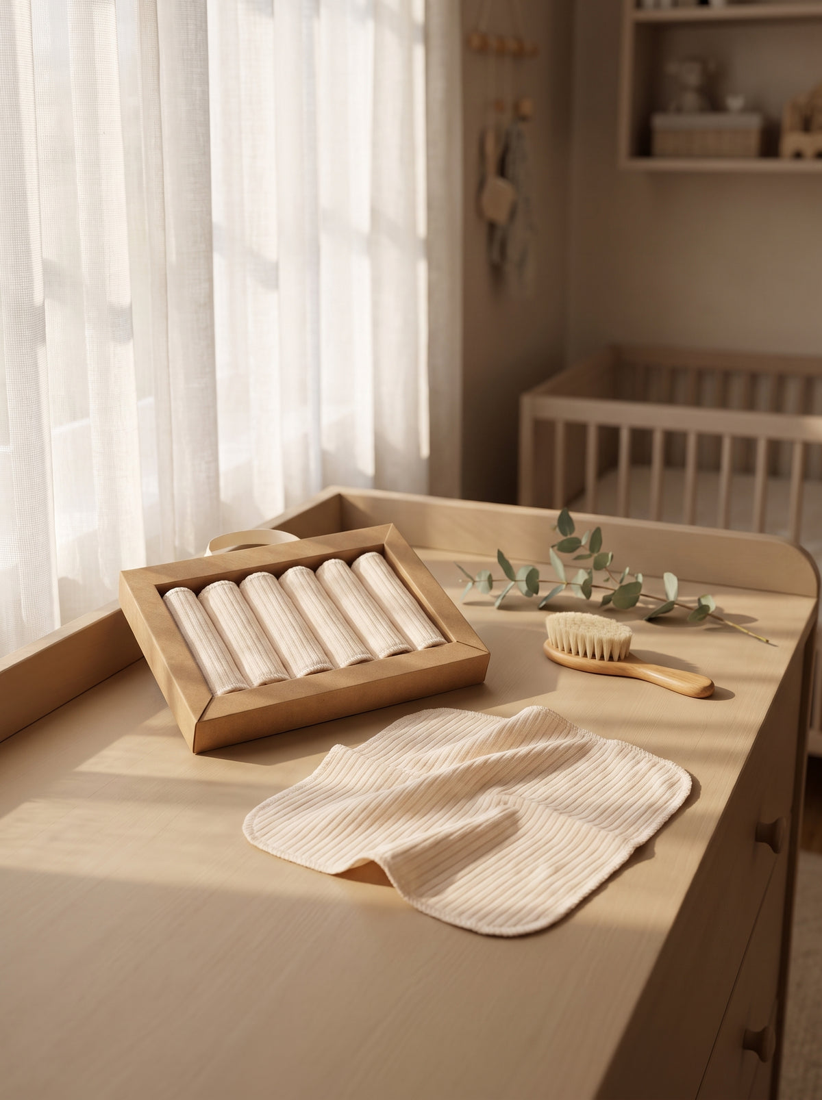 NOYAMIO® İnce Fitilli %100 Pamuklu Krem Rengi 7'li Bebek Ağız ve Bakım Mendili Seti