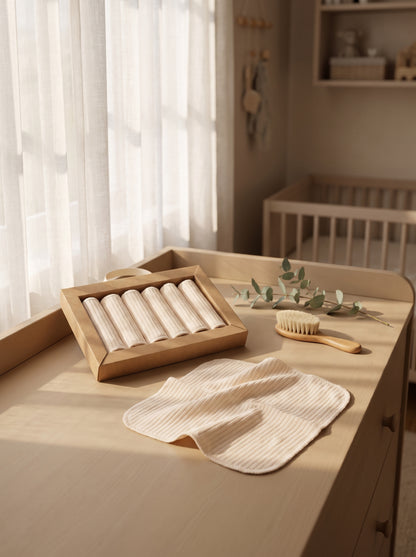 NOYAMIO® İnce Fitilli %100 Pamuklu Krem Rengi 7'li Bebek Ağız ve Bakım Mendili Seti