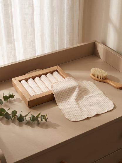 NOYAMIO® İnce Fitilli %100 Pamuklu Krem Rengi 7'li Bebek Ağız ve Bakım Mendili Seti
