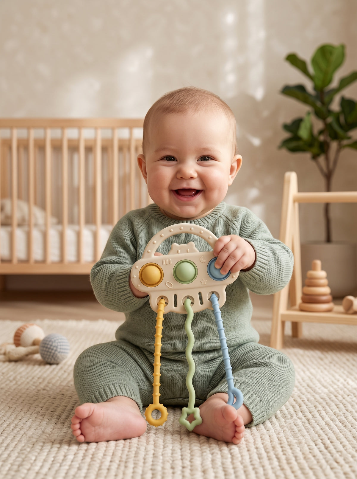 NOYAMIO® Montessori Çekmeli ve Pop-It'li Duyusal Silikon Diş Kaşıyıcı