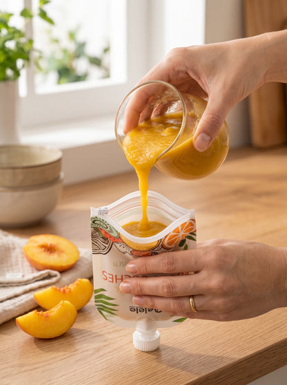 NOYAMIO® 6'lı Bulaşık Makinesinde Yıkanabilir Çift Kilitli Bebek Mama ve Gıda Poşeti Seti (150 ml)
