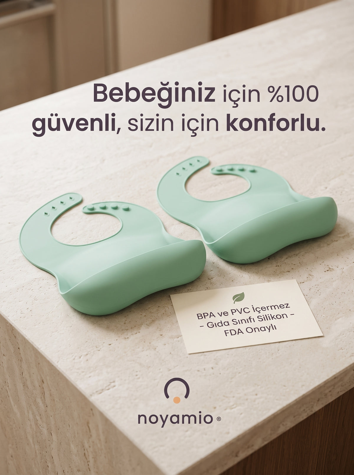 NOYAMIO® Silikon Önlük | Mint Yeşil