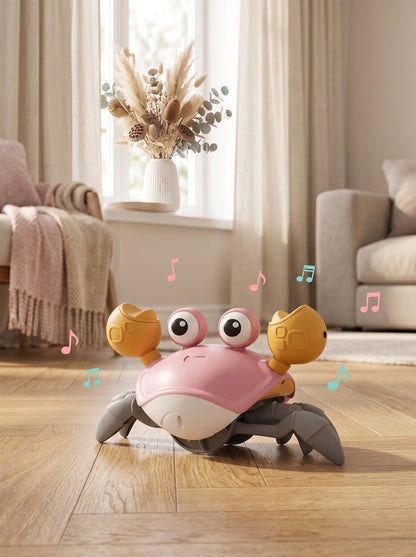 NOYAMIO® Akıllı Sensörlü ve Şarj Edilebilir Eğlenceli Emekleme Yengeç Oyuncak 🦀✨ - Pembe