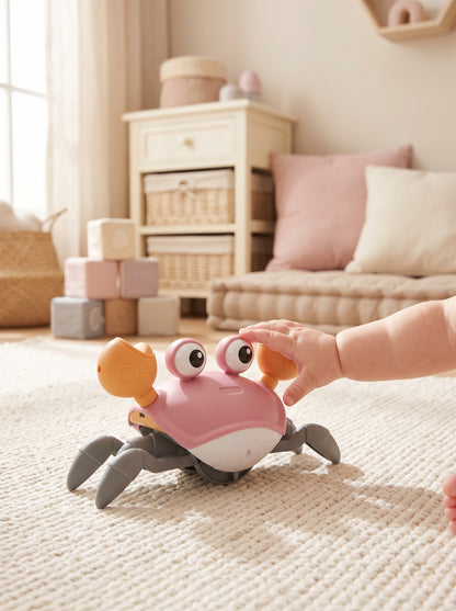 NOYAMIO® Akıllı Sensörlü ve Şarj Edilebilir Eğlenceli Emekleme Yengeç Oyuncak 🦀✨ - Pembe