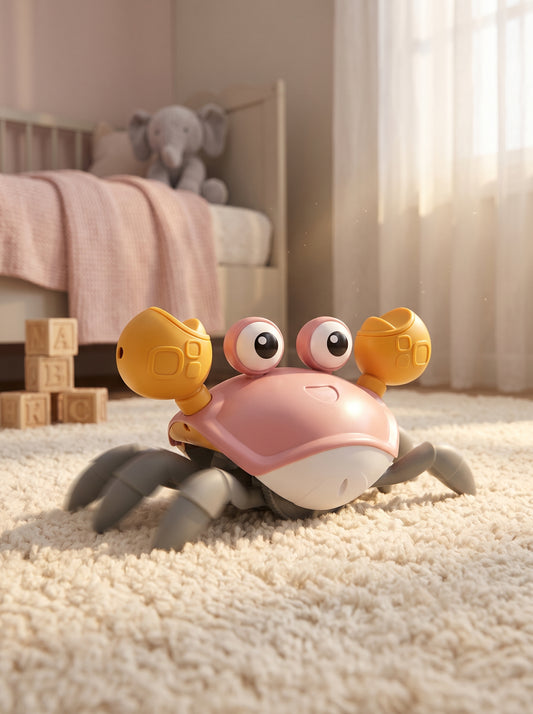NOYAMIO® Akıllı Sensörlü ve Şarj Edilebilir Eğlenceli Emekleme Yengeç Oyuncak 🦀✨ - Pembe