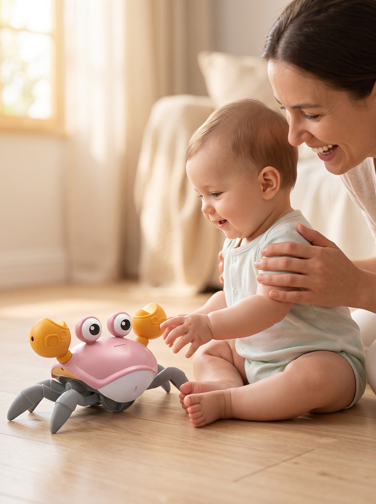 NOYAMIO® Akıllı Sensörlü ve Şarj Edilebilir Eğlenceli Emekleme Yengeç Oyuncak 🦀✨ - Pembe