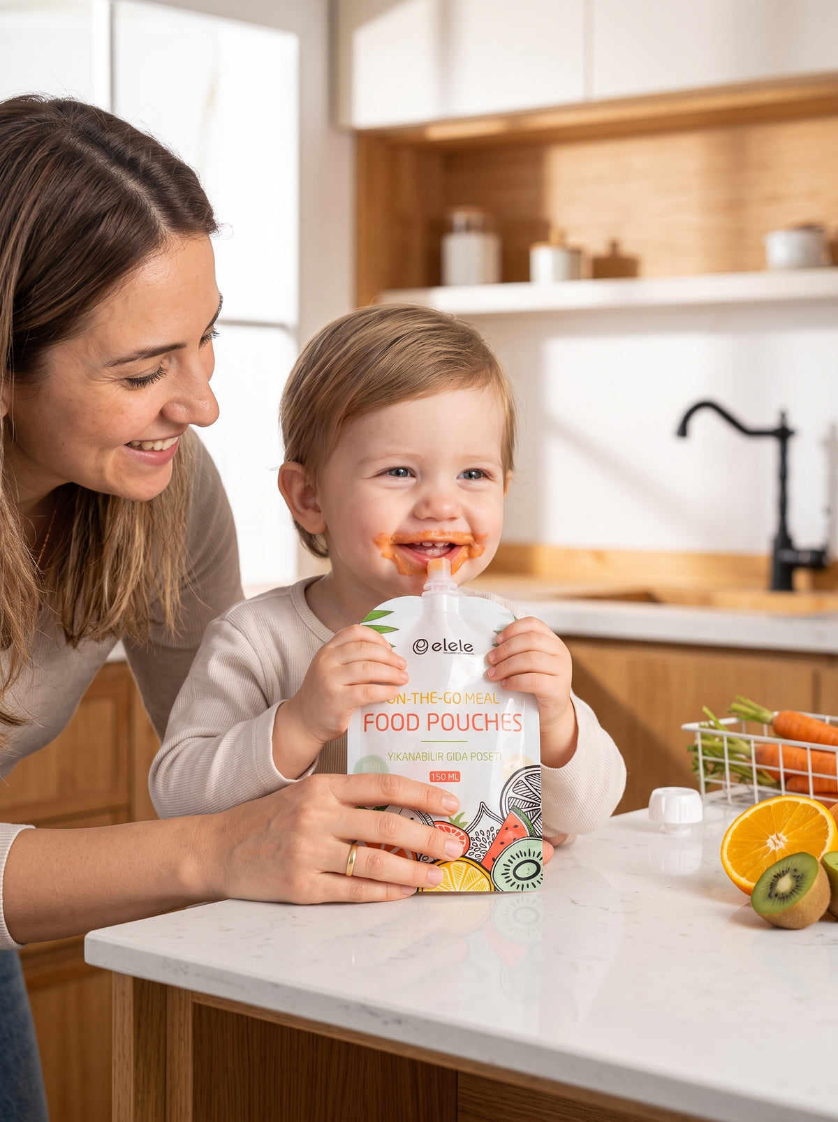 NOYAMIO® 6'lı Bulaşık Makinesinde Yıkanabilir Çift Kilitli Bebek Mama ve Gıda Poşeti Seti (150 ml)