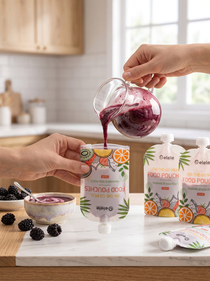 NOYAMIO® 6'lı Bulaşık Makinesinde Yıkanabilir Çift Kilitli Bebek Mama ve Gıda Poşeti Seti (150 ml)