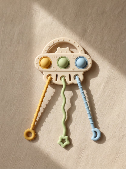 NOYAMIO® Montessori Çekmeli ve Pop-It'li Duyusal Silikon Diş Kaşıyıcı