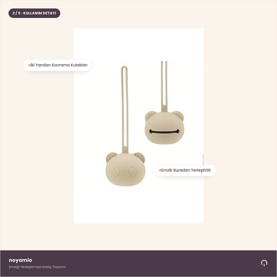 NOYAMIO® Silikon Emzik Kutusu | Panda Figürlü — Toz Bej