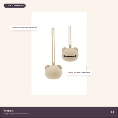 NOYAMIO® Silikon Emzik Kutusu | Panda Figürlü — Toz Bej