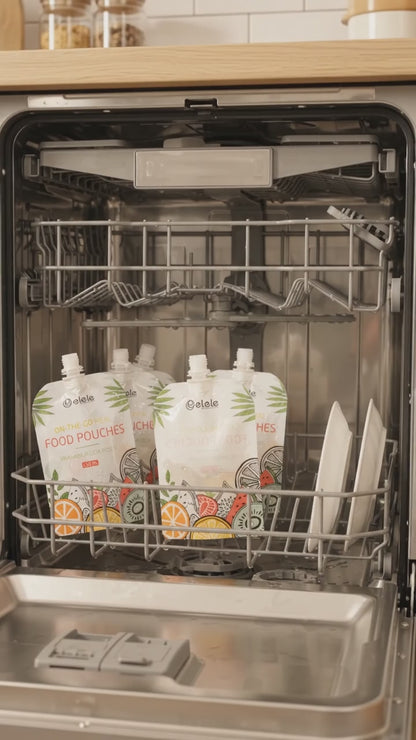 NOYAMIO® 6'lı Bulaşık Makinesinde Yıkanabilir Çift Kilitli Bebek Mama ve Gıda Poşeti Seti (150 ml)